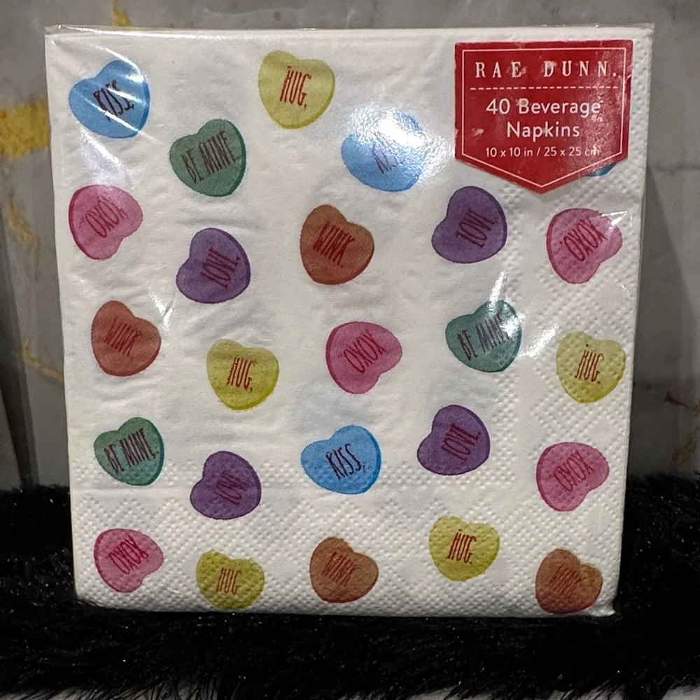 Rae Dunn Valentine conversation Heart Beverage Napkins